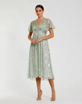 A Line Embellished Short Sleeve Dress