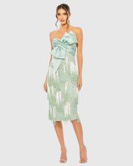 Green Bow Front Ombre Fringe Detailed Dress
