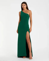 Green Jersey One Shoulder Draped Back Gown