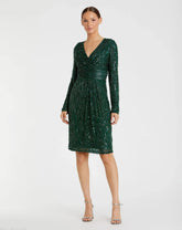Green Long Sleeve Embellished Sequin Cocktail Dress - FINAL SALE