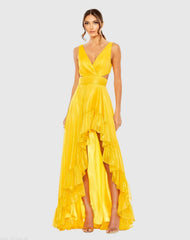 Cut Out High Low Ruffle Gown