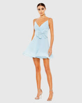 Faux Wrap Bow Detail Flowy Mini Dress