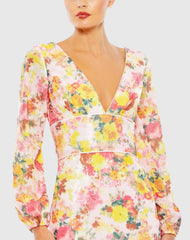 Multicolor Sequined Floral Long Sleeve Mini Dress