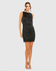 Black Embellished Beaded Fringe Dress