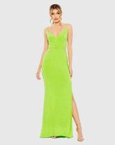 Green Rhinestone Embellished V-Neck Gown