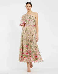 One Shoulder Lace Embroidered Dress