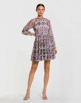 Purple Ruffle Long Sleeve Floral Mini Dress