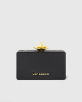 Black Mini Gold Rose Nappa Leather Box Clutch