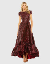 Red High Neck Brocade Bubble Hem Dress