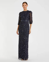 Elbow Length Sleeve Embellished Gown