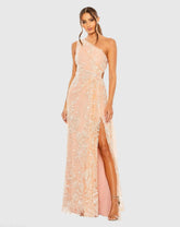 One Shoulder Side Cut Embellished Gown
