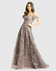 Purple Embellished Cold Shoulder Sweetheart A Line Gown