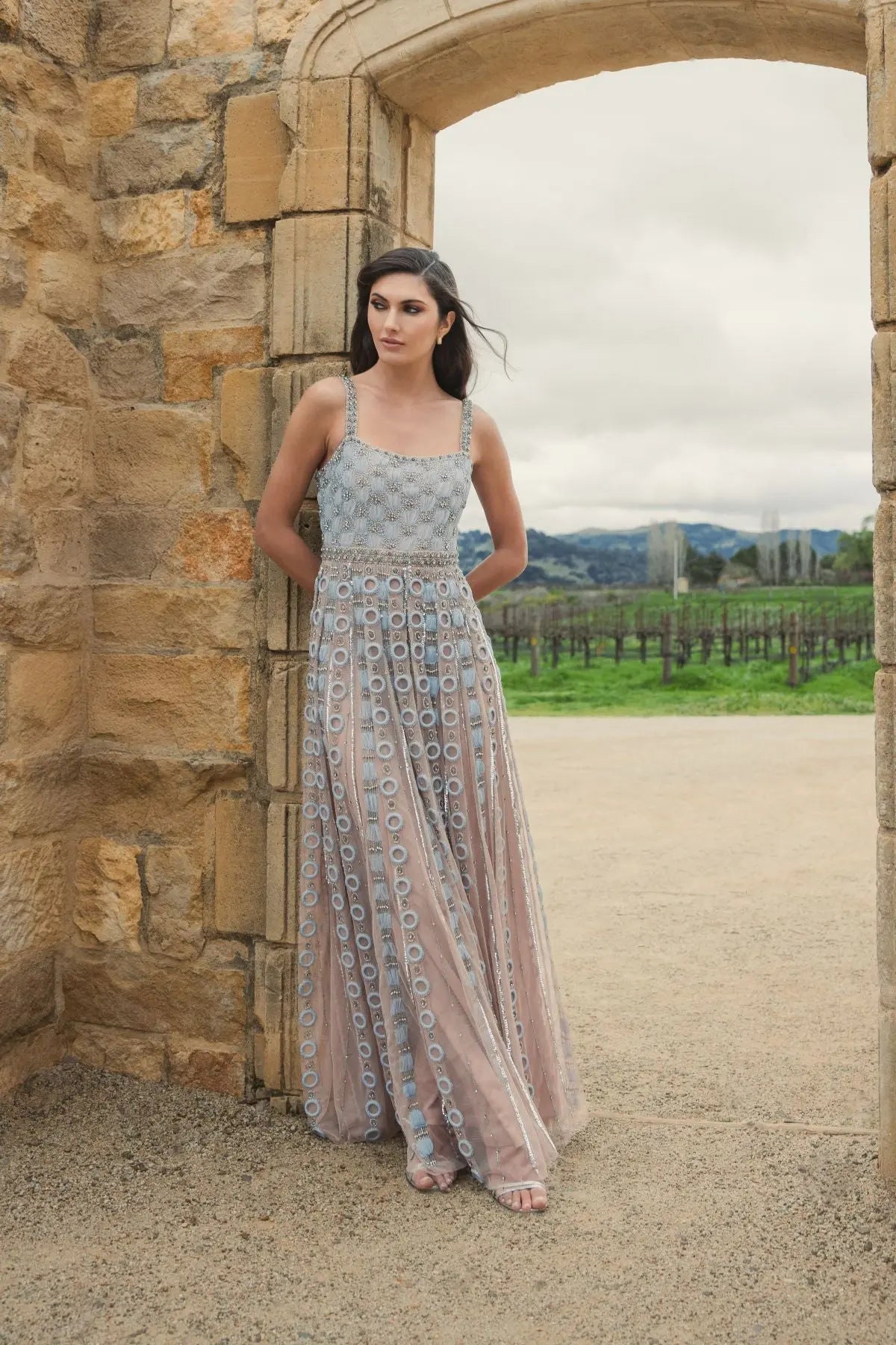 Light Blue Sleeveless Embellished A-line Gown
