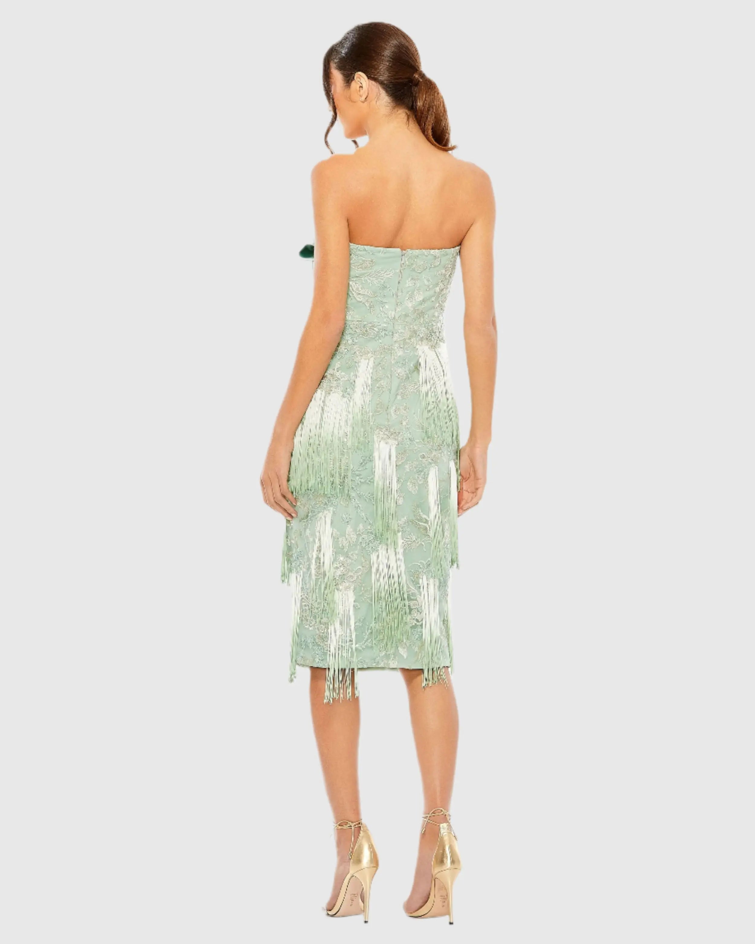 Green Bow Front Ombre Fringe Detailed Dress