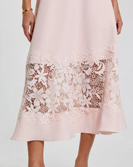 Pink Crepe Boat Neck Midi Dress With Applique Cut Out