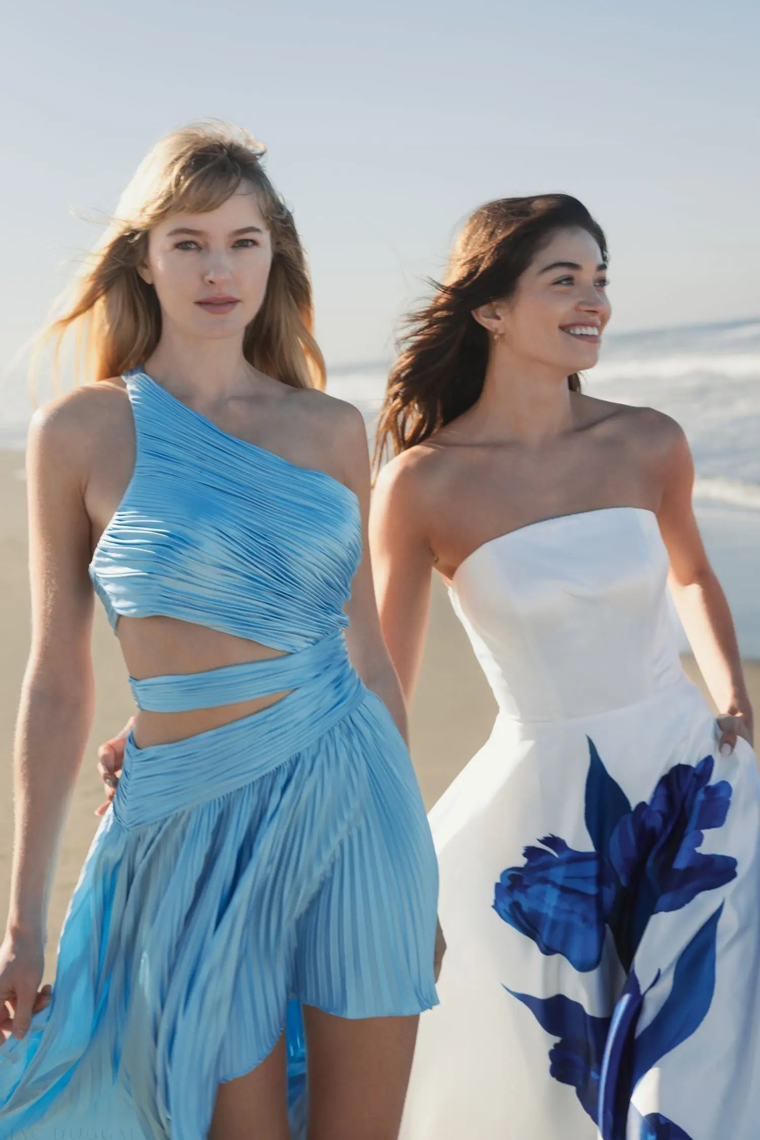 Blue One Shoulder Pleated Charmeuse High Low Gown