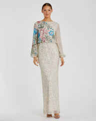 Embellished Floral High Neck Gown