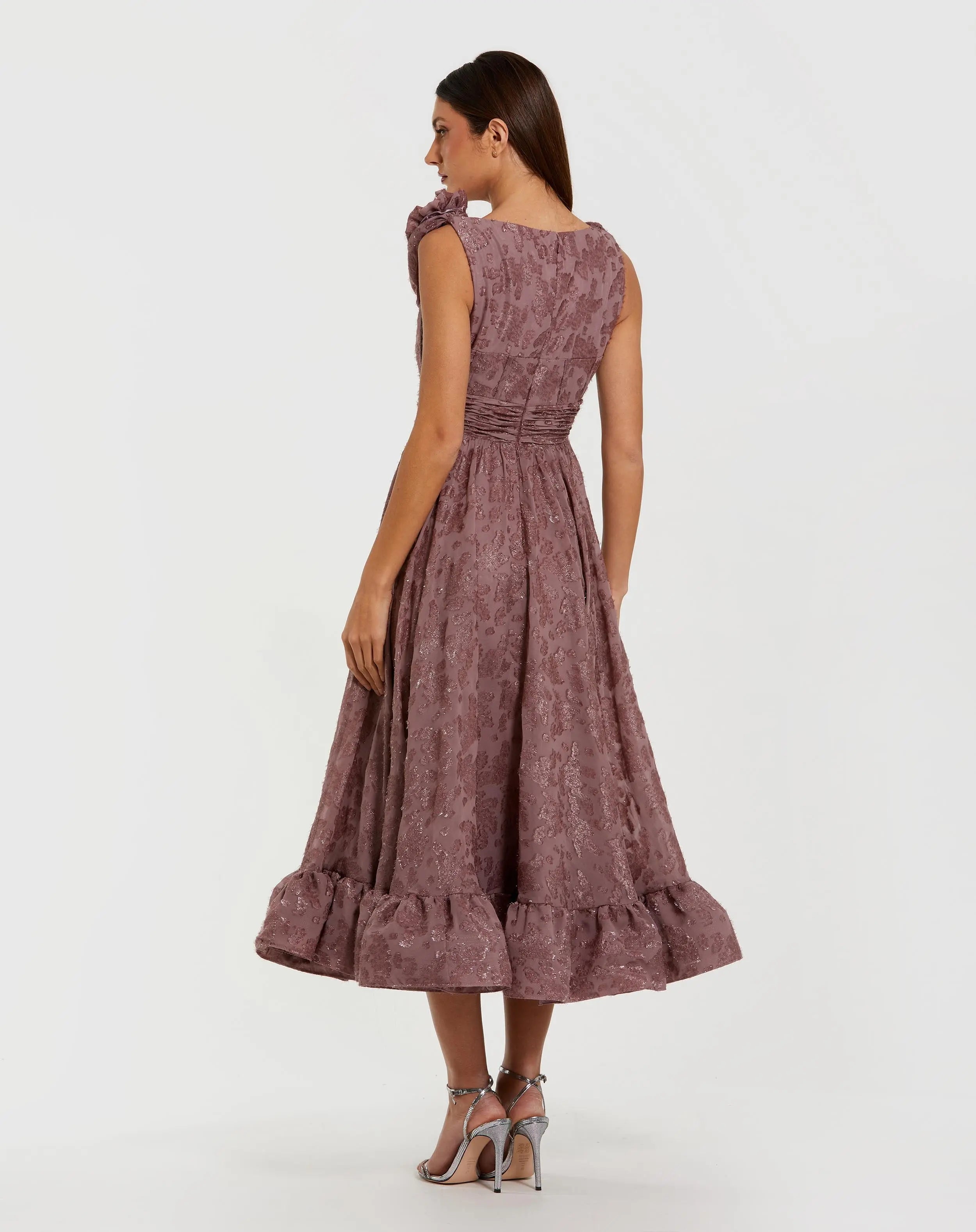 Purple Chiffon Sleeveless Cowl Neck Midi Dress