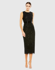 Geometric Embellished Sleeveless Column Dress