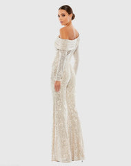 Silver Sequined Drop Shoulder Long Sleeve Jumpsuit
