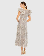 Embellished Ruffled Cap Sleeve A Line Dress