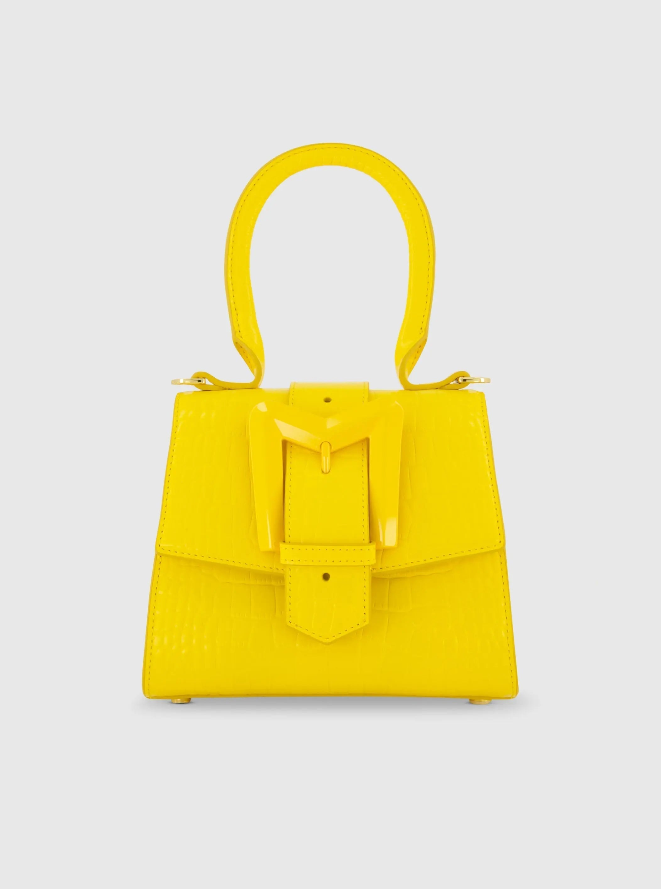 Buckled Mini Croco Leather Handbag with Detachable Strap