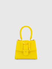 Yellow Buckled Mini Croco Leather Handbag with Detachable Strap
