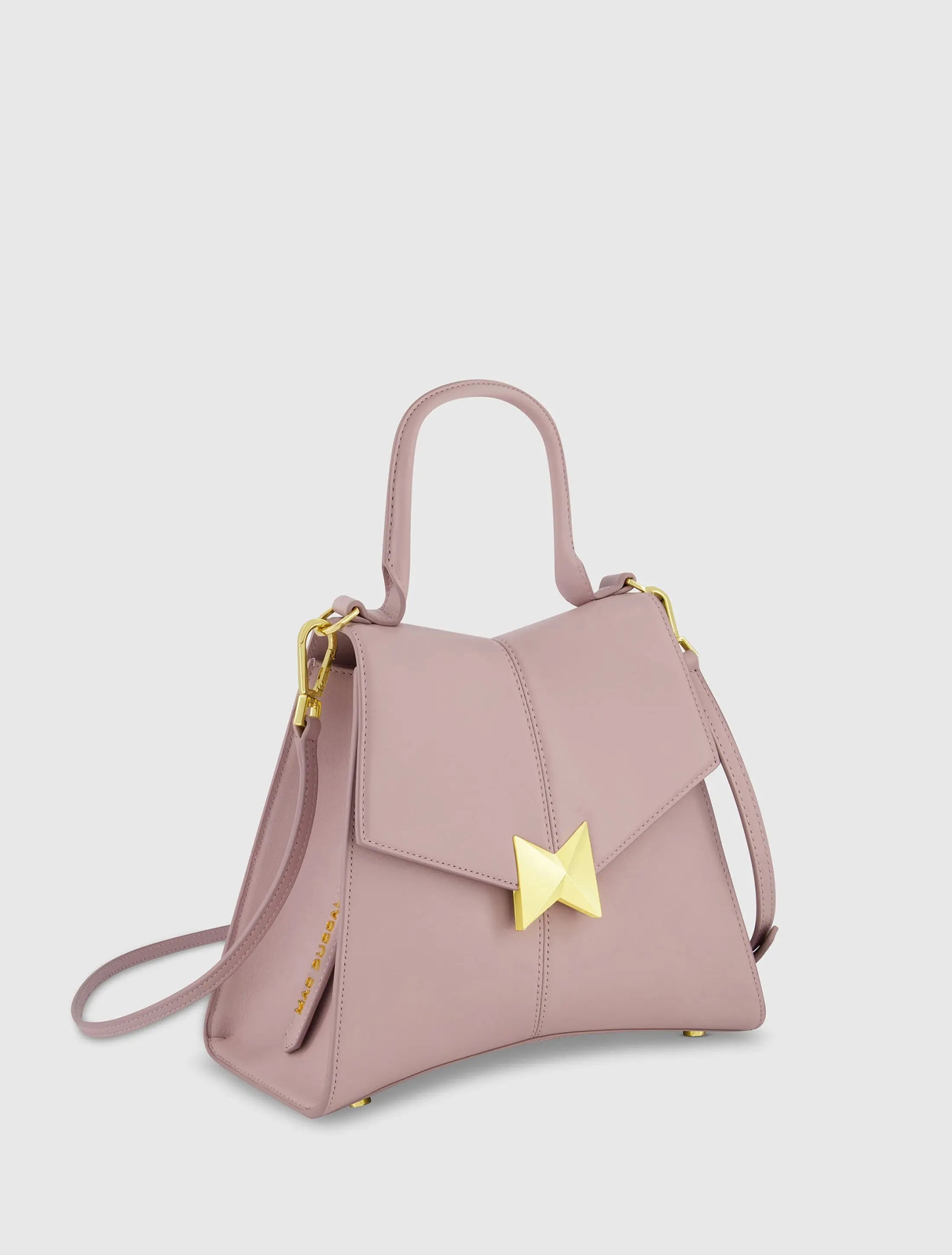 Purple Medium Angular Leather Handbag With Gold Hardware