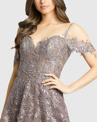 Purple Embellished Cold Shoulder Sweetheart A Line Gown