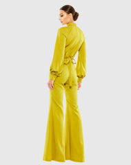 Green Satin Raglan Long Sleeve High Neck Jumpsuit